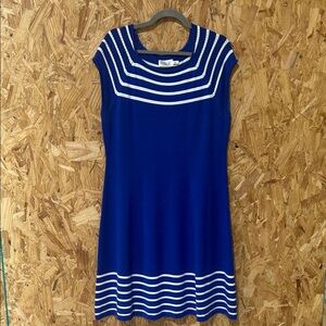 Eliza J - Fit and Flare Blue and White Striped Dress - Size XL